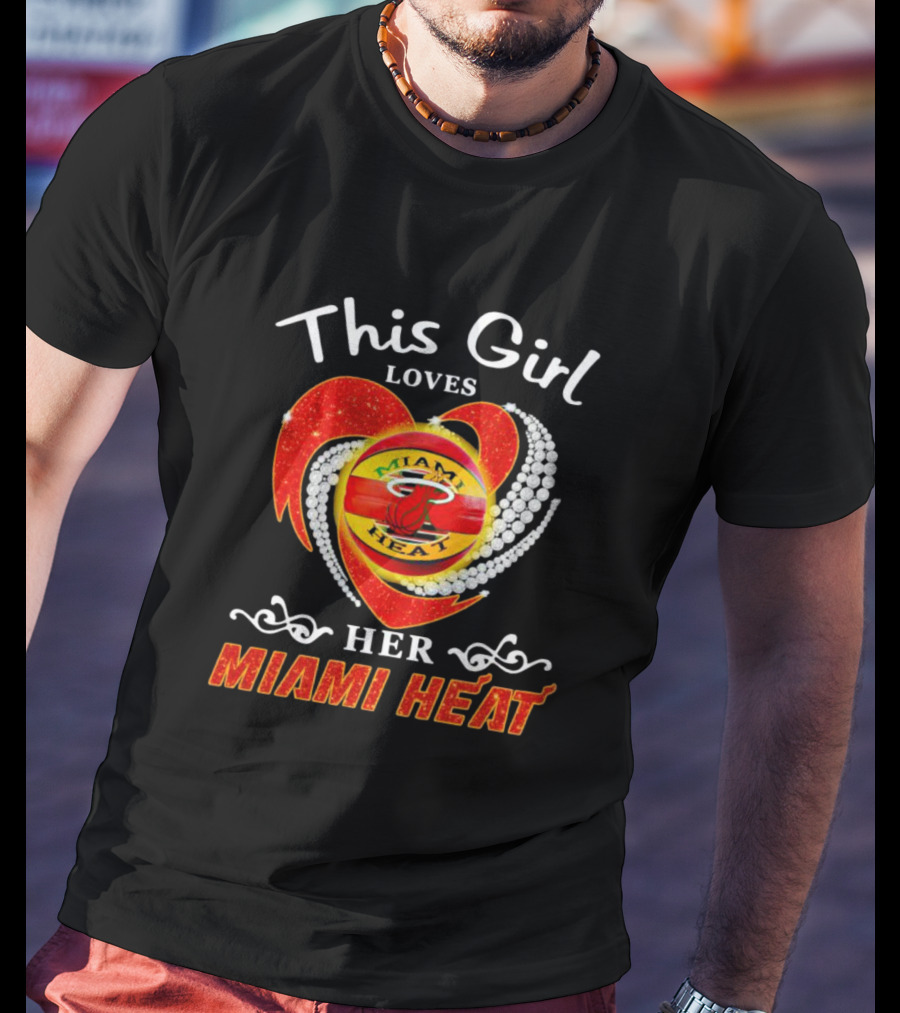 This Girl Loves Her Miami Heat Sparkling Heart T-Shirt