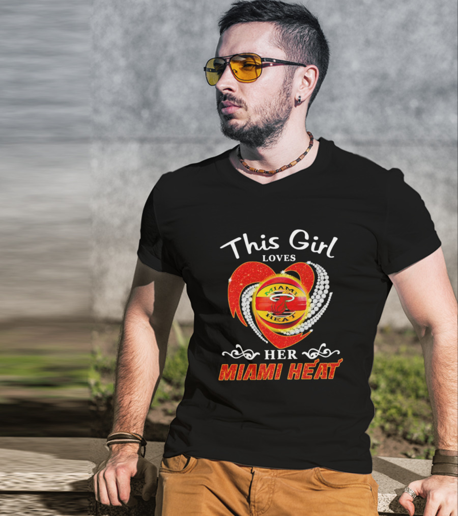 This Girl Loves Her Miami Heat Sparkling Heart T-Shirt