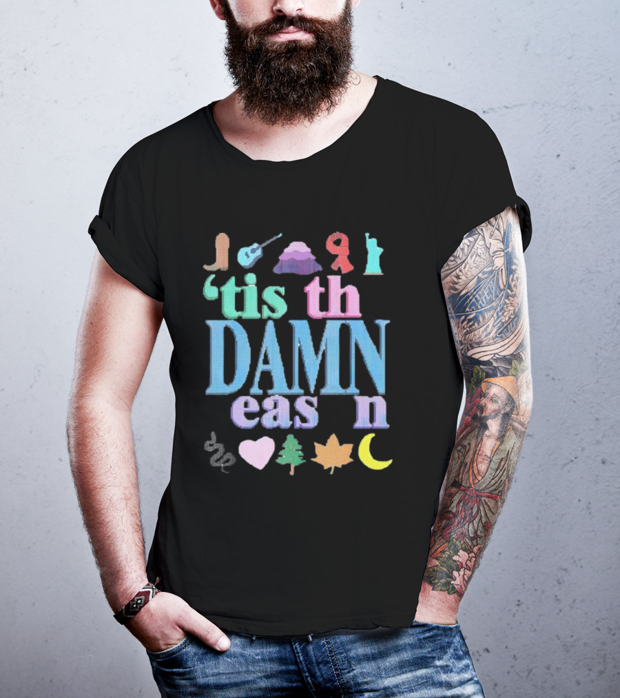 Christmas ’tis The Damn Season Colorful Icons And Symbols T-Shirt