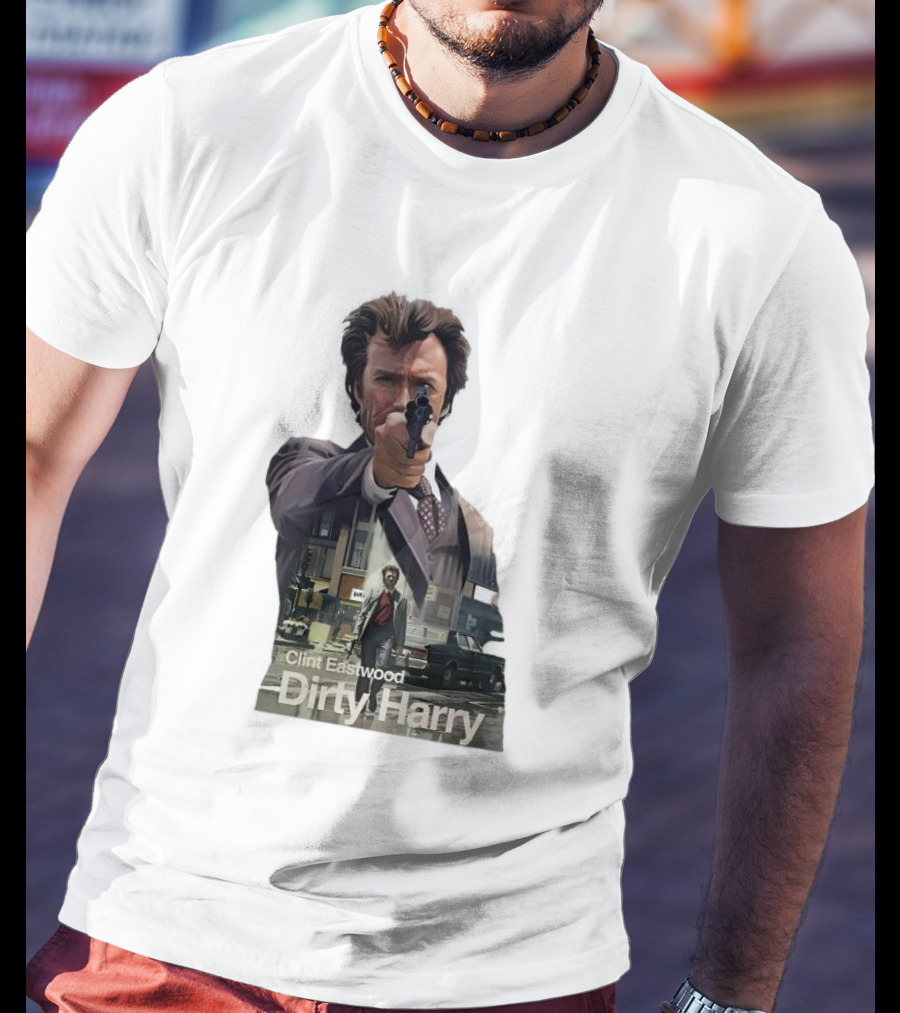 Clint Eastwood Dirty Harry Iconic Movie Scene With Gun And Urban Background T-Shirt