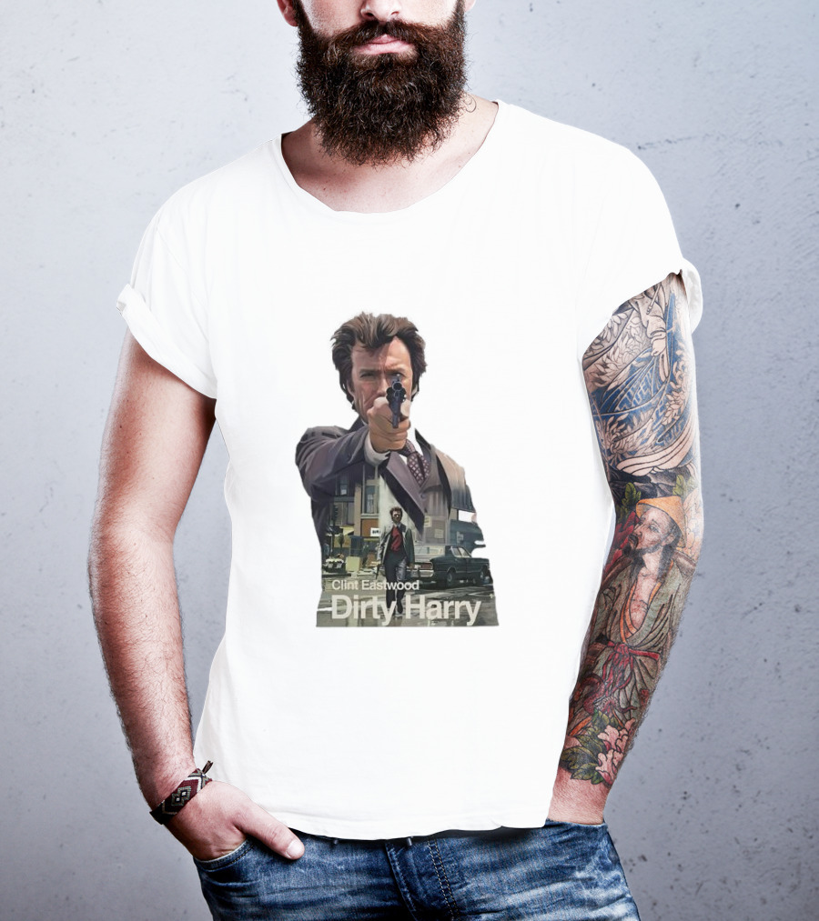 Clint Eastwood Dirty Harry Iconic Movie Scene With Gun And Urban Background T-Shirt