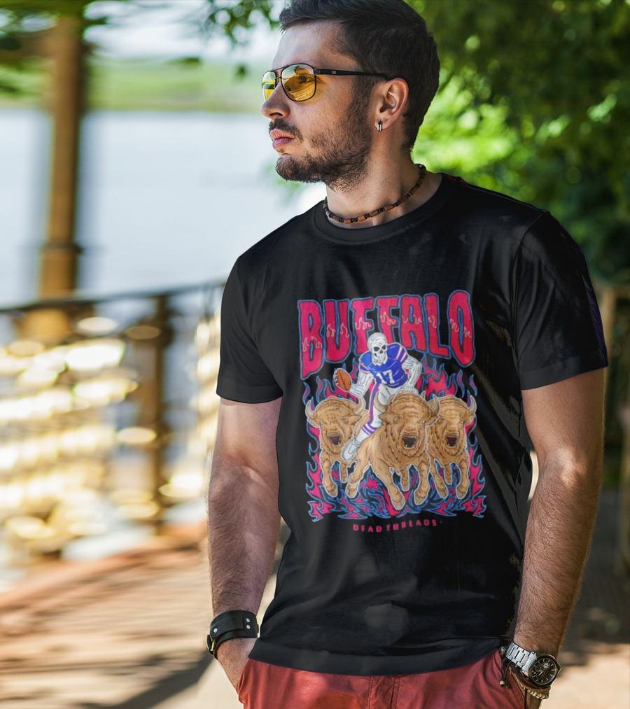 Buffalo Football Dead Threads Skeleton Quarterback Riding Buffalos T-Shirt