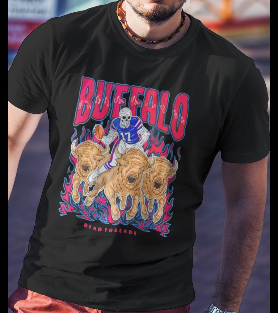 Buffalo Football Dead Threads Skeleton Quarterback Riding Buffalos T-Shirt