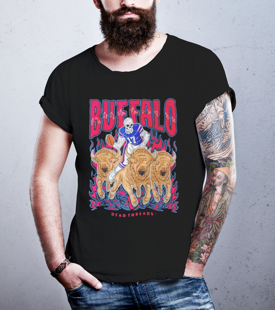 Buffalo Football Dead Threads Skeleton Quarterback Riding Buffalos T-Shirt