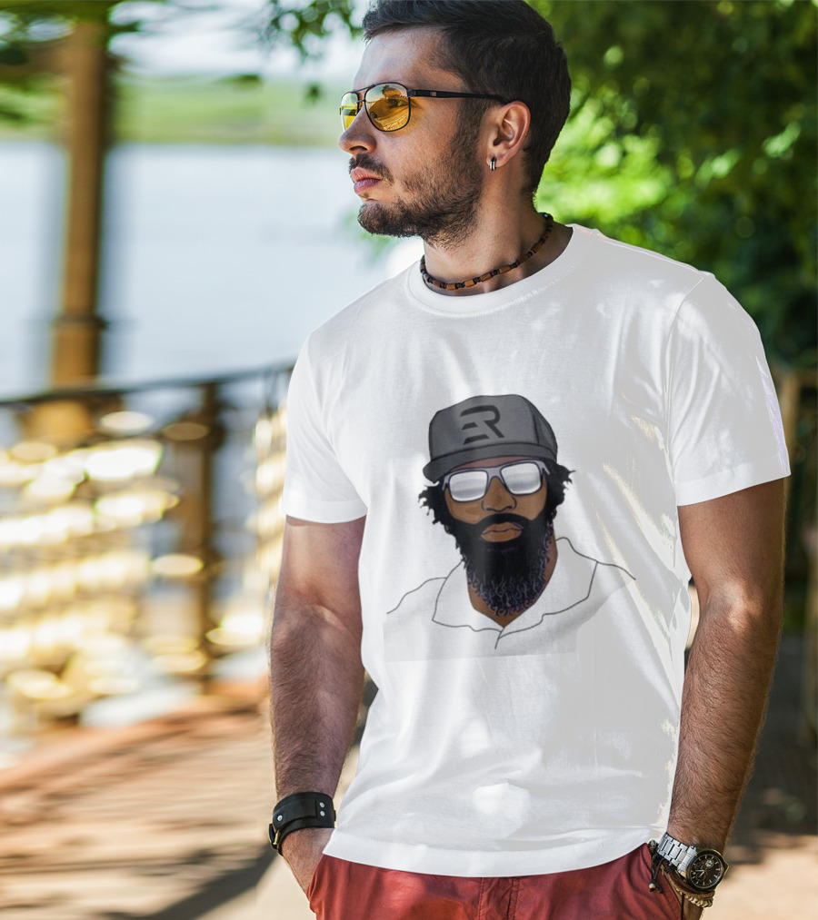 Geno Stone Wearing Ed Reed Illustration With ER Hat T-Shirt