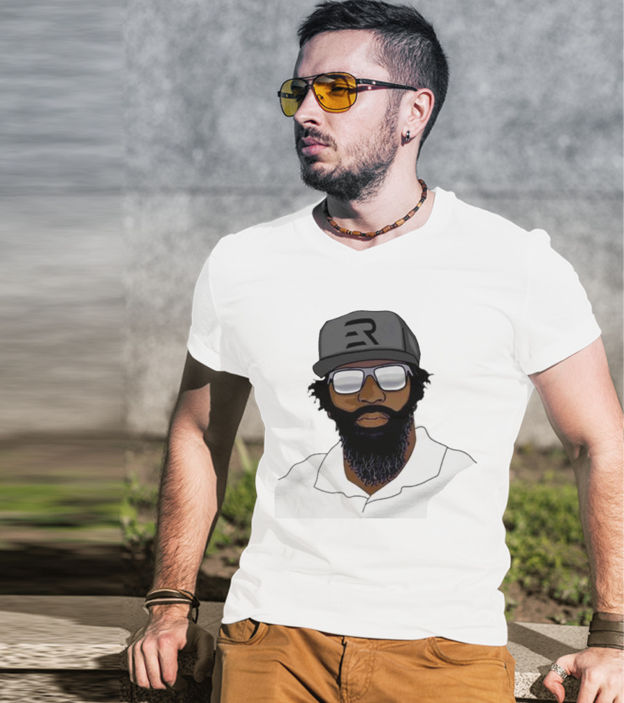 Geno Stone Wearing Ed Reed Illustration With ER Hat T-Shirt