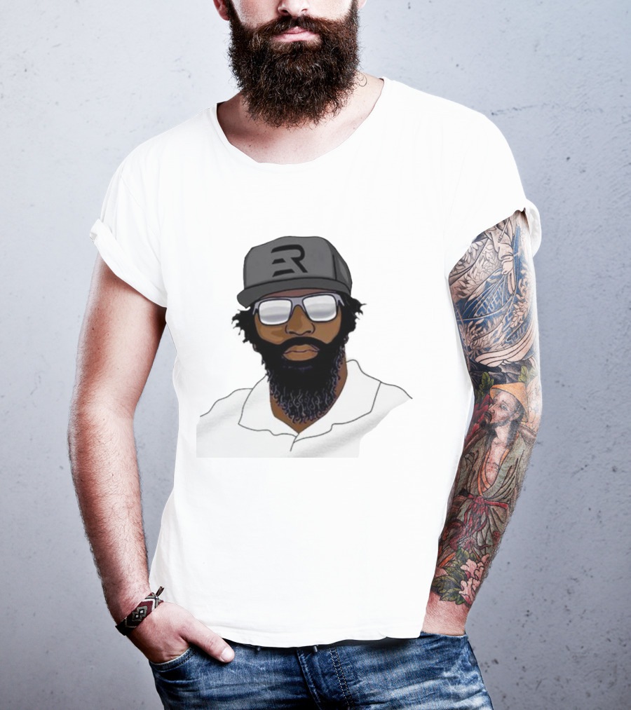 Geno Stone Wearing Ed Reed Illustration With ER Hat T-Shirt