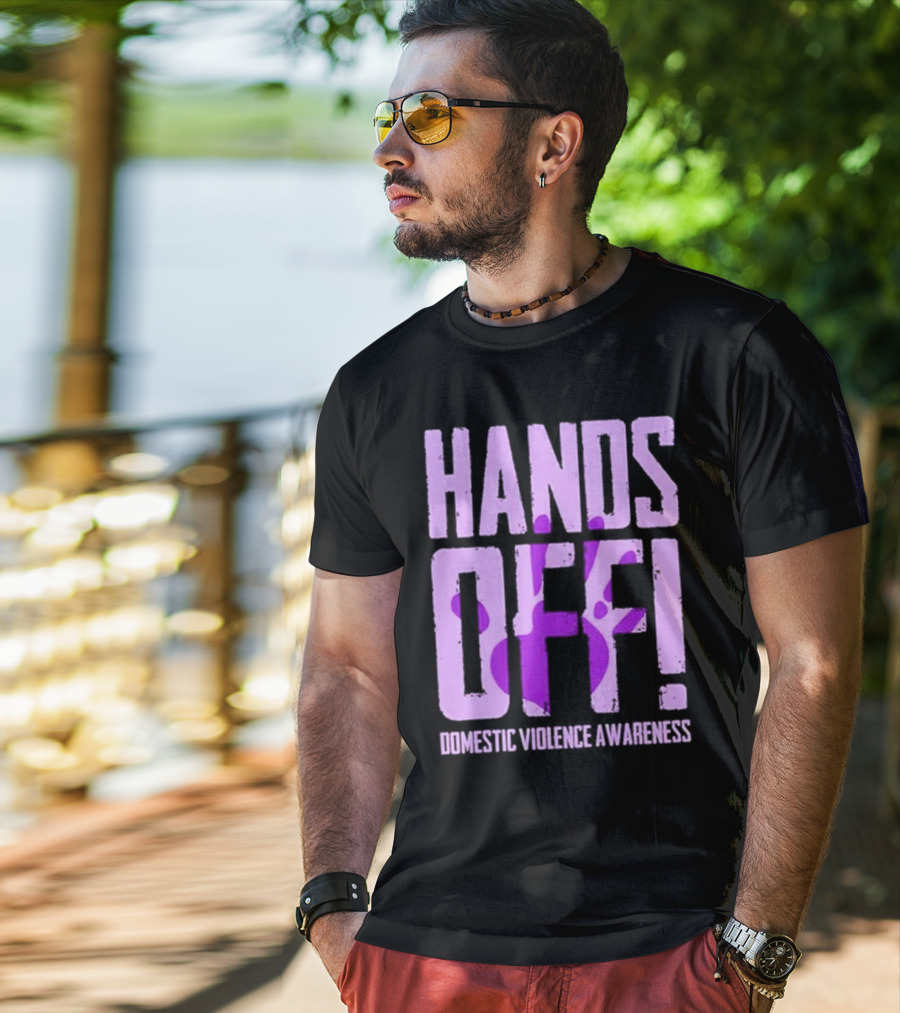 HANDS OFF DOMESTIC VIOLENCE AWARENESS PURPLE HANDPRINT T-Shirt