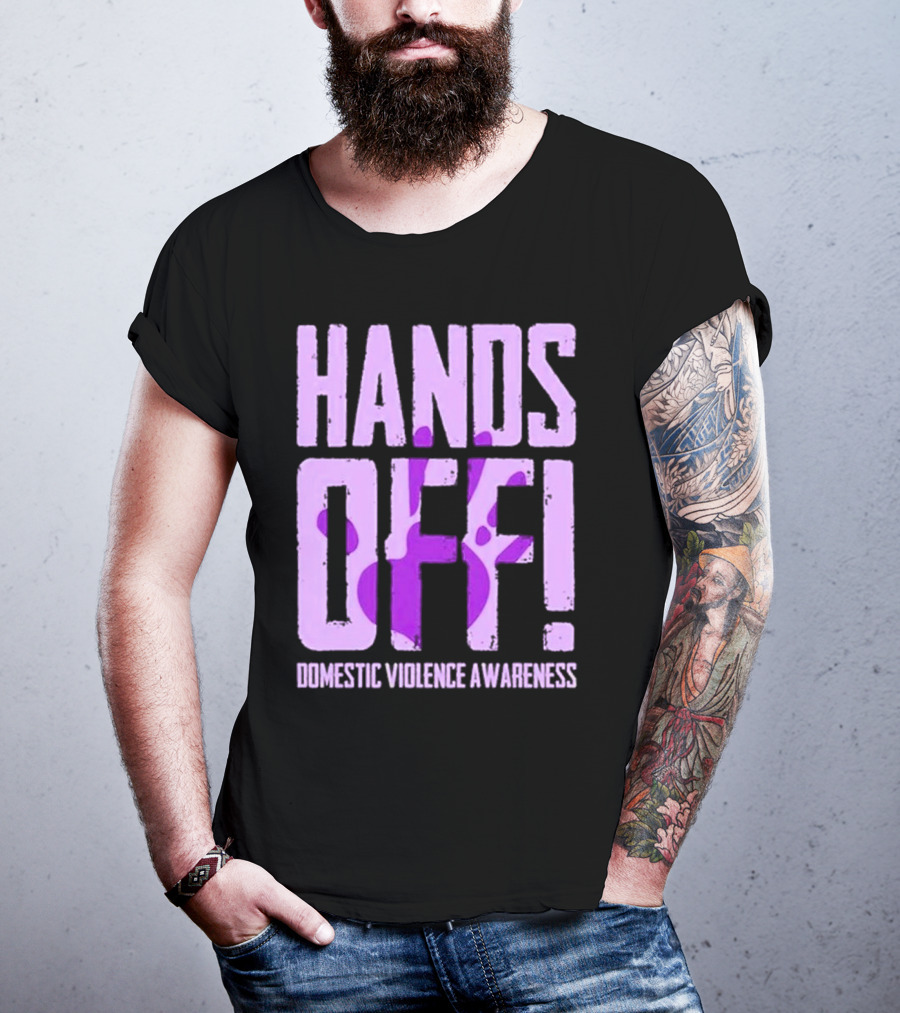 HANDS OFF DOMESTIC VIOLENCE AWARENESS PURPLE HANDPRINT T-Shirt