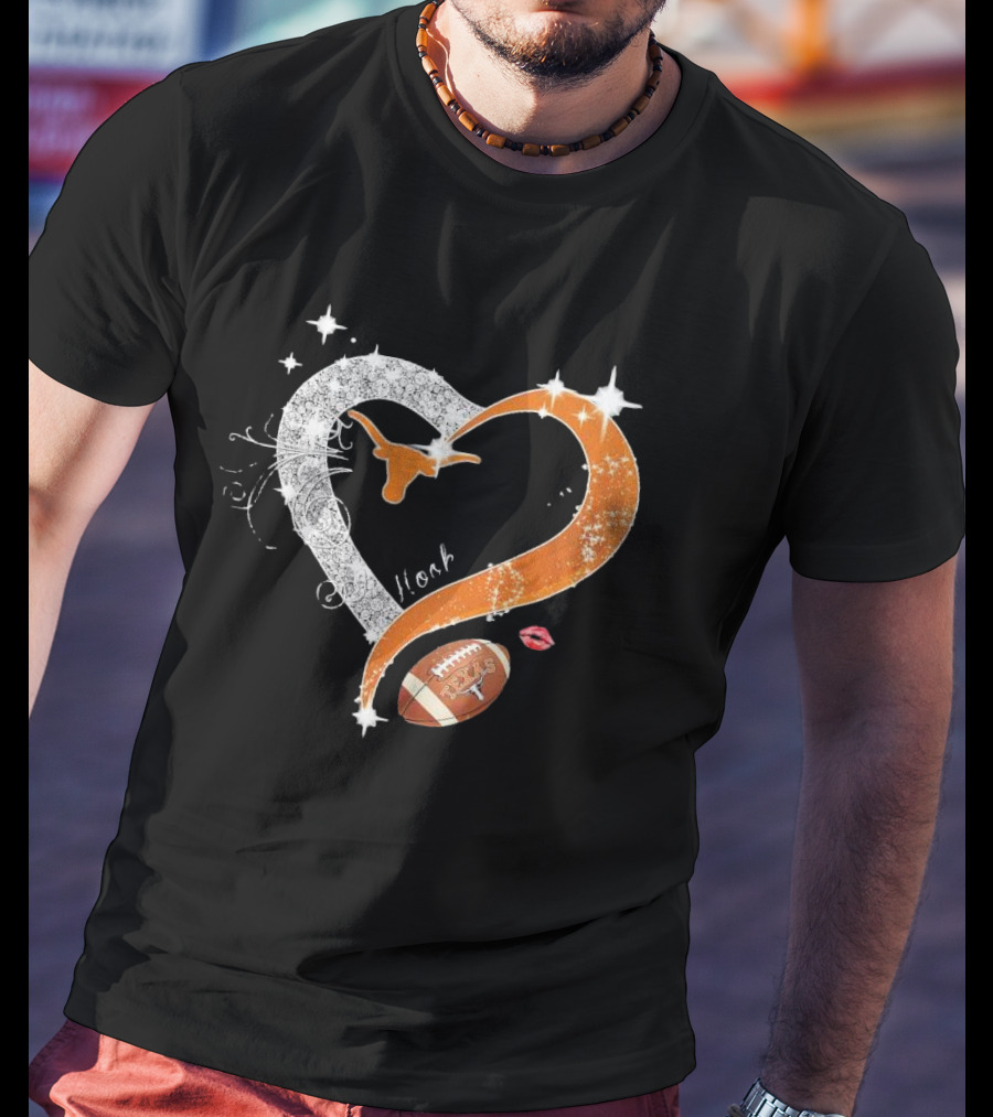 Hook ’em Texas Longhorns Sparkling Heart Football T-Shirt