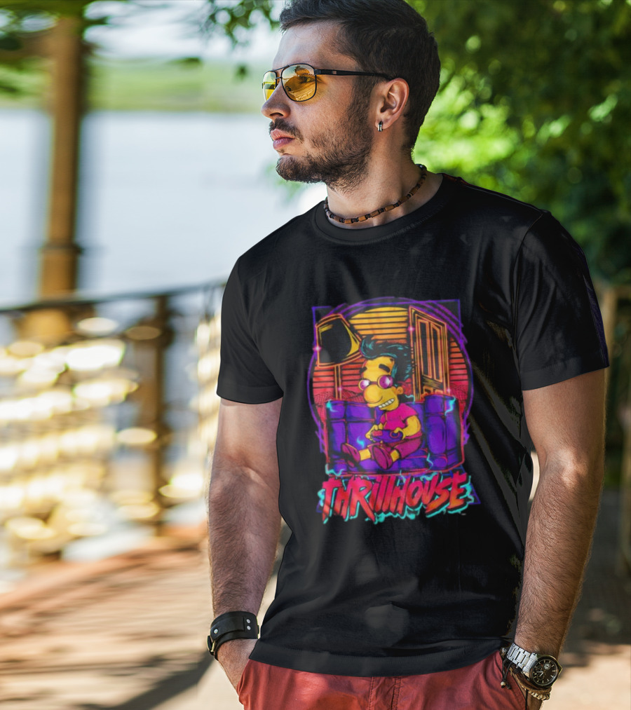 Milhouse Van Houten Thrillhouse Retro Gaming Neon Scene T-Shirt