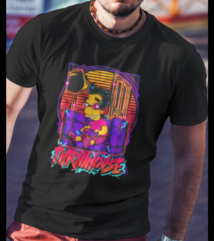 Milhouse Van Houten Thrillhouse Retro Gaming Neon Scene T-Shirt