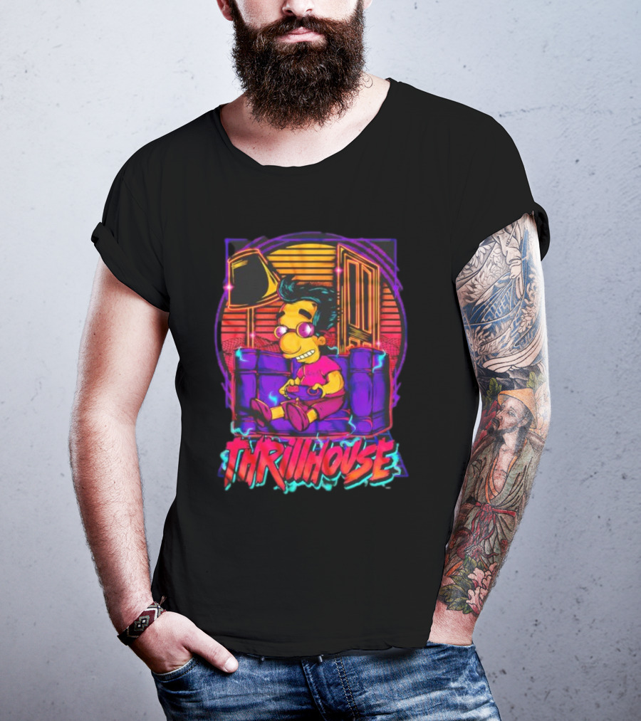 Milhouse Van Houten Thrillhouse Retro Gaming Neon Scene T-Shirt