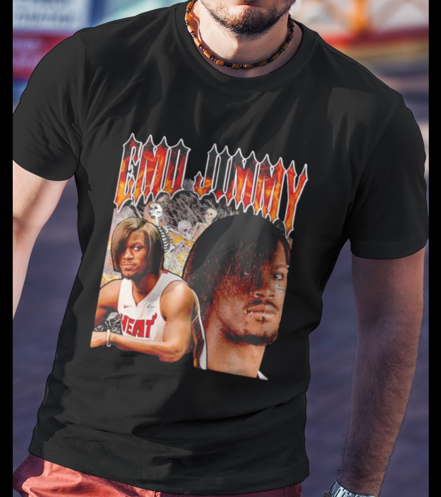 Emo Jimmy Butler Heat Skeleton Background T-Shirt
