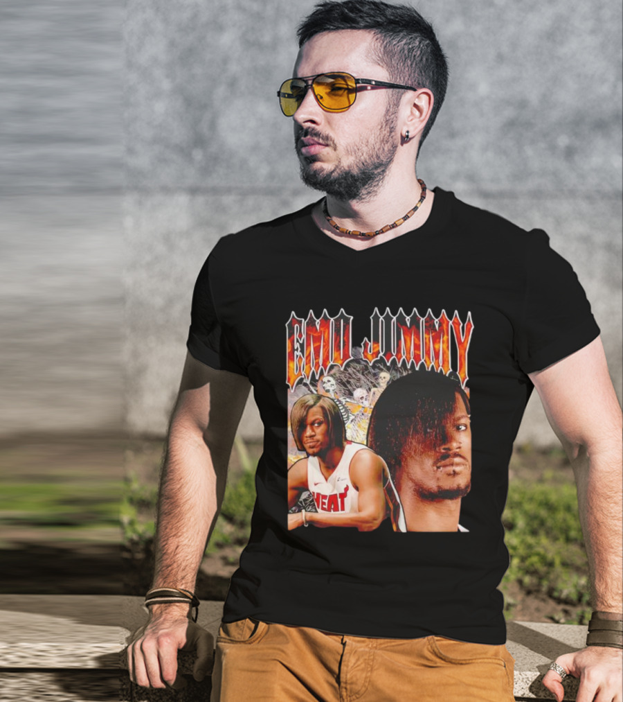 Emo Jimmy Butler Heat Skeleton Background T-Shirt