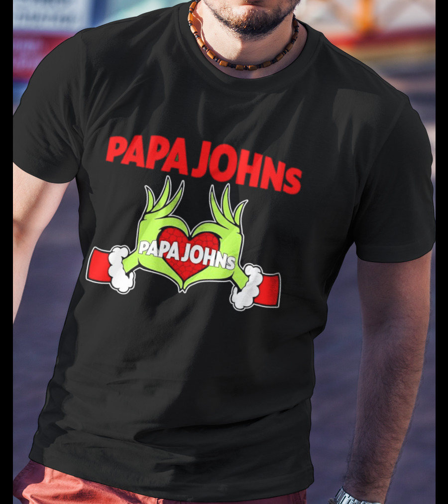 Papa Johns Grinch Hands Heart Christmas T-Shirt