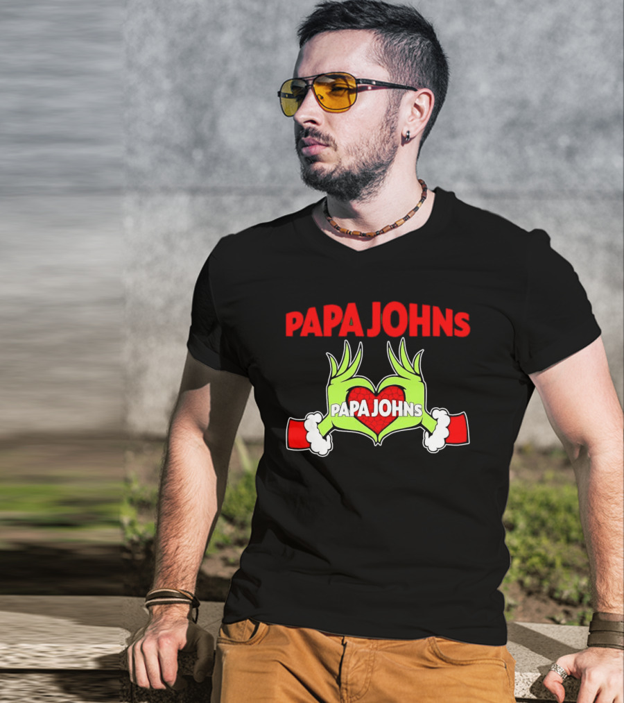 Papa Johns Grinch Hands Heart Christmas T-Shirt