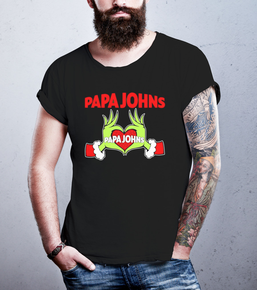 Papa Johns Grinch Hands Heart Christmas T-Shirt