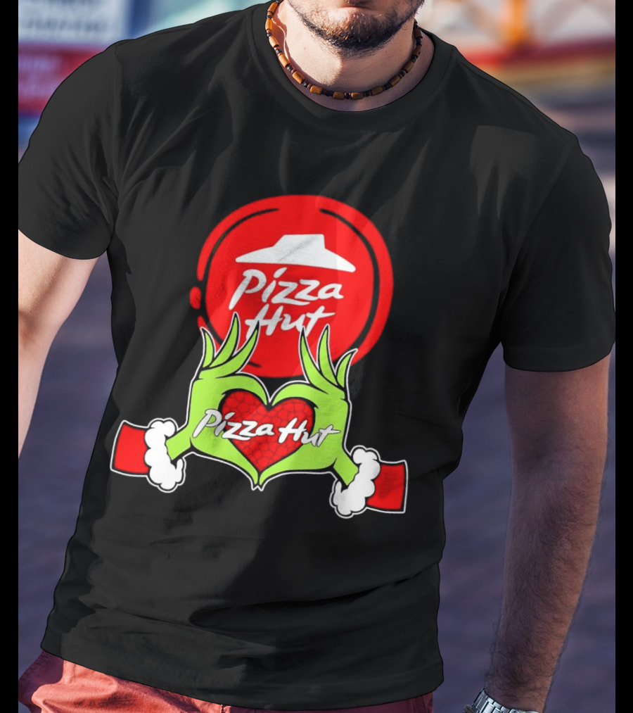 Pizza Hut Christmas Grinch Hands Heart T-Shirt