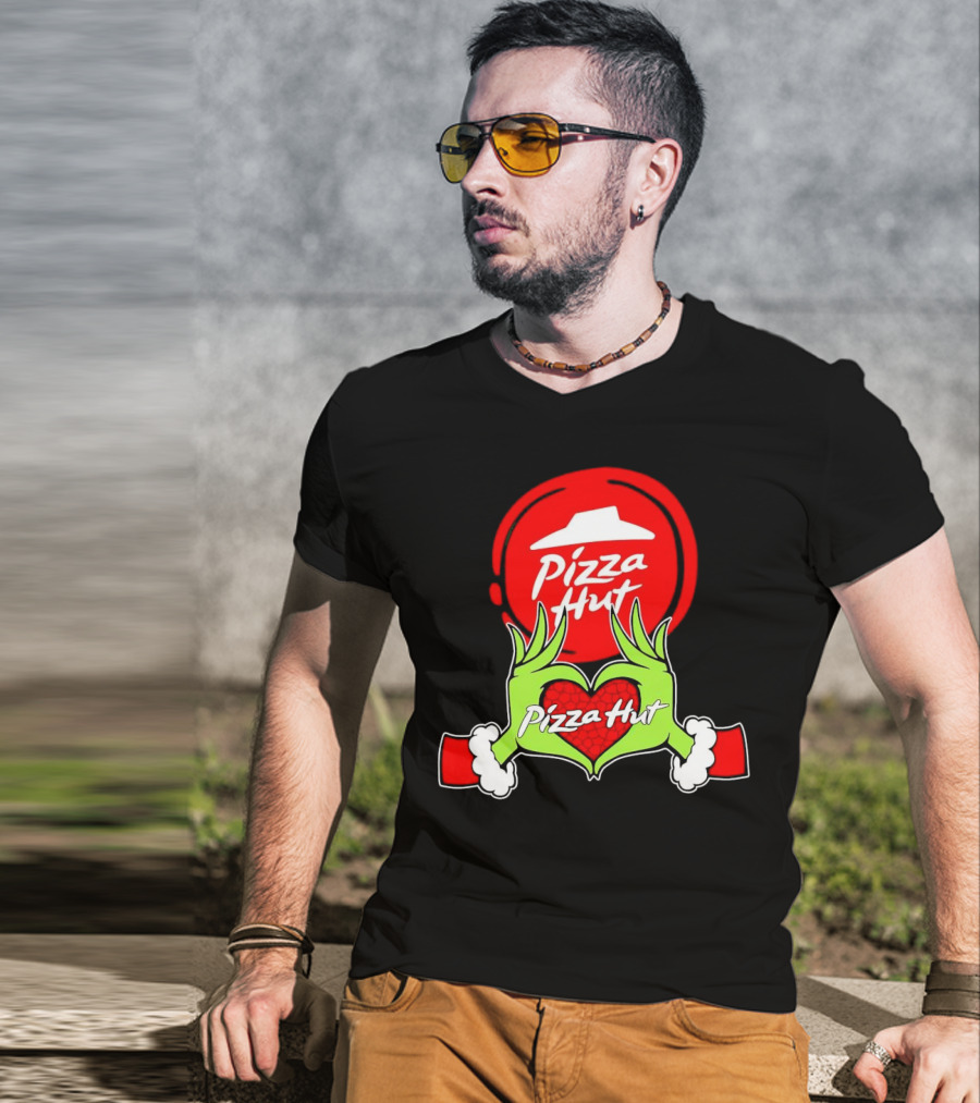 Pizza Hut Christmas Grinch Hands Heart T-Shirt