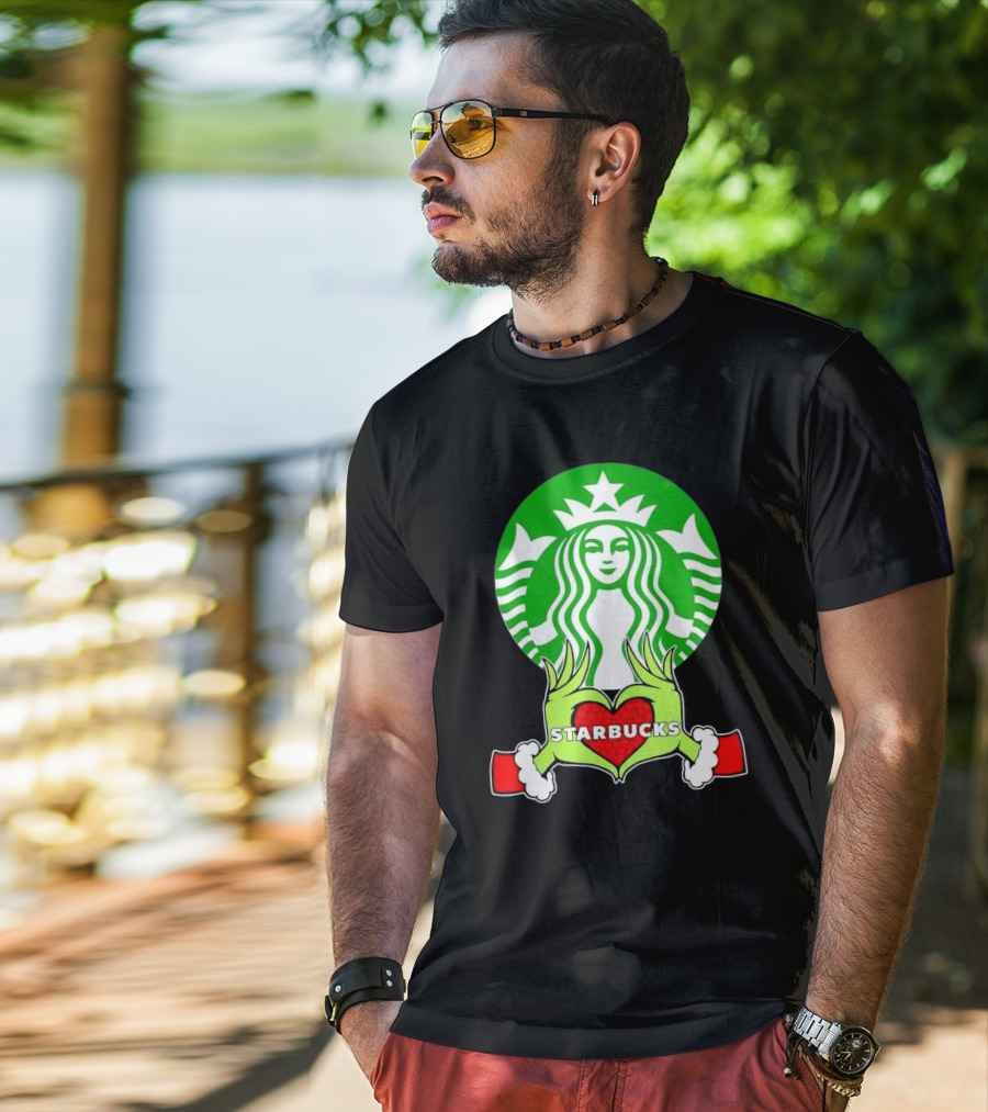 Grinch Hands Holding Heart Starbucks Christmas T-Shirt