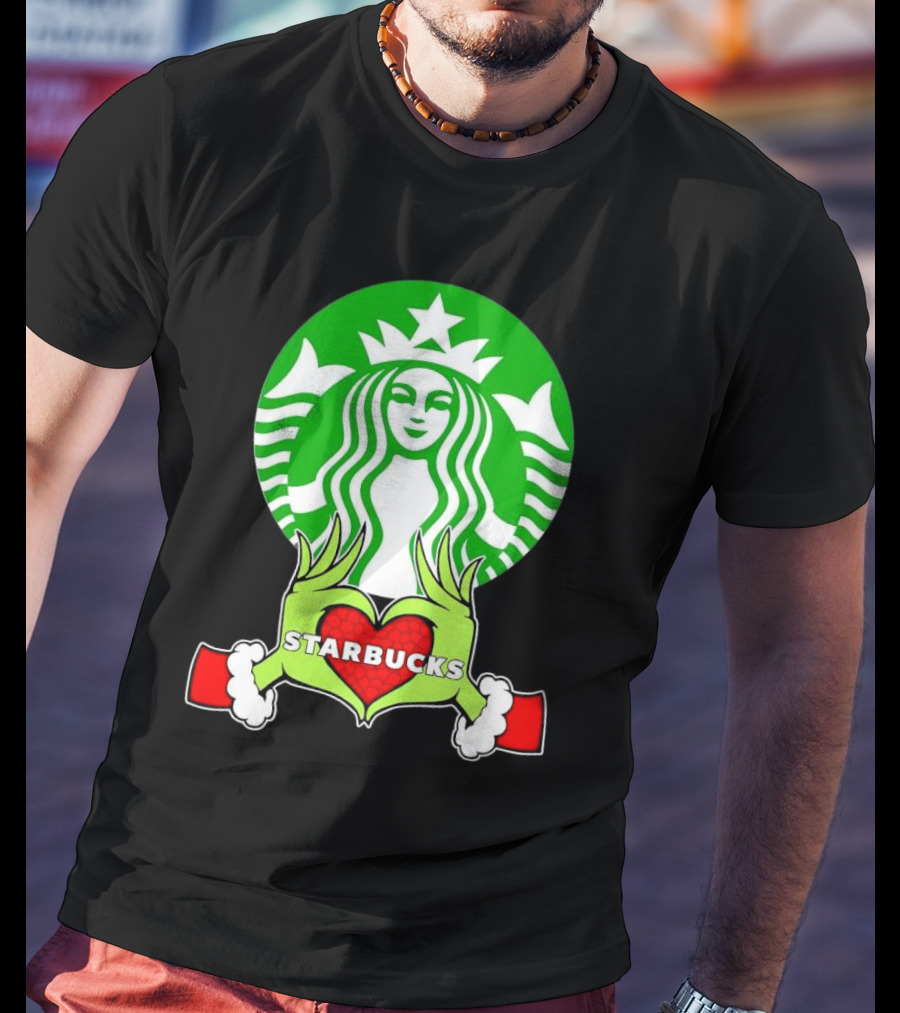 Grinch Hands Holding Heart Starbucks Christmas T-Shirt