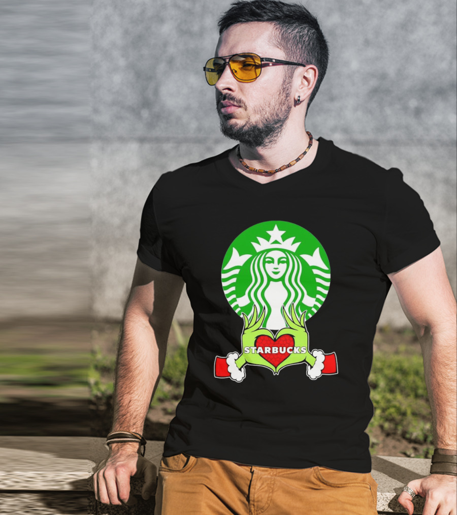 Grinch Hands Holding Heart Starbucks Christmas T-Shirt