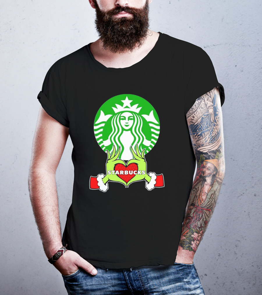 Grinch Hands Holding Heart Starbucks Christmas T-Shirt