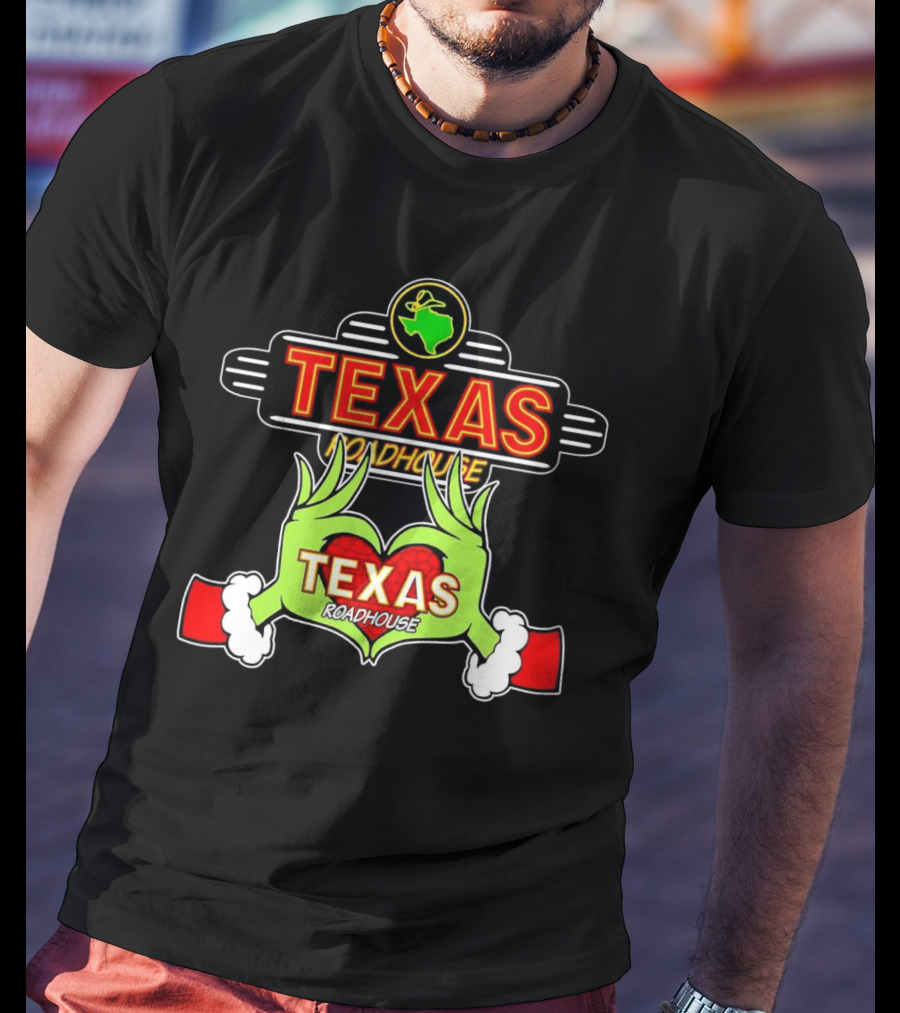 Grinch Hands Holding Heart Texas Roadhouse Christmas T-Shirt