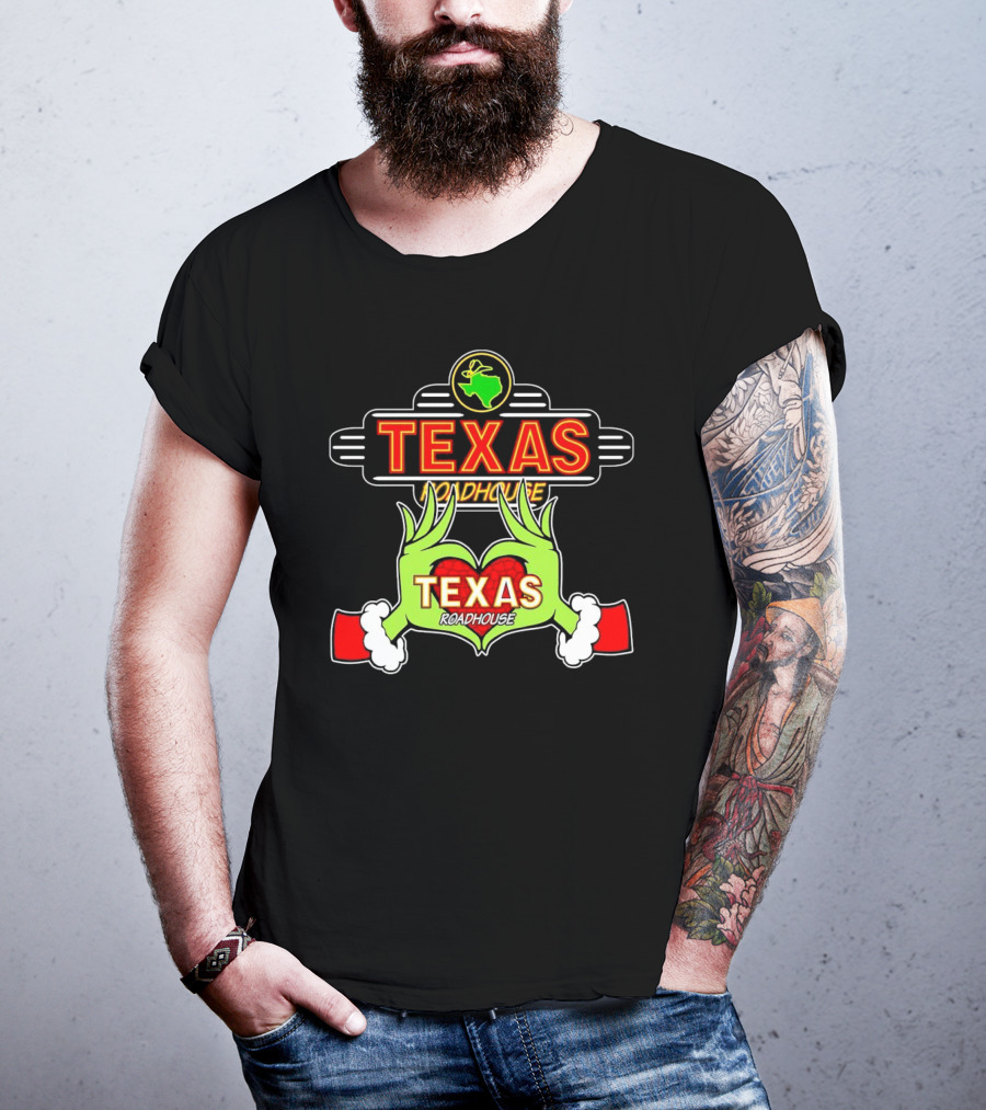 Grinch Hands Holding Heart Texas Roadhouse Christmas T-Shirt