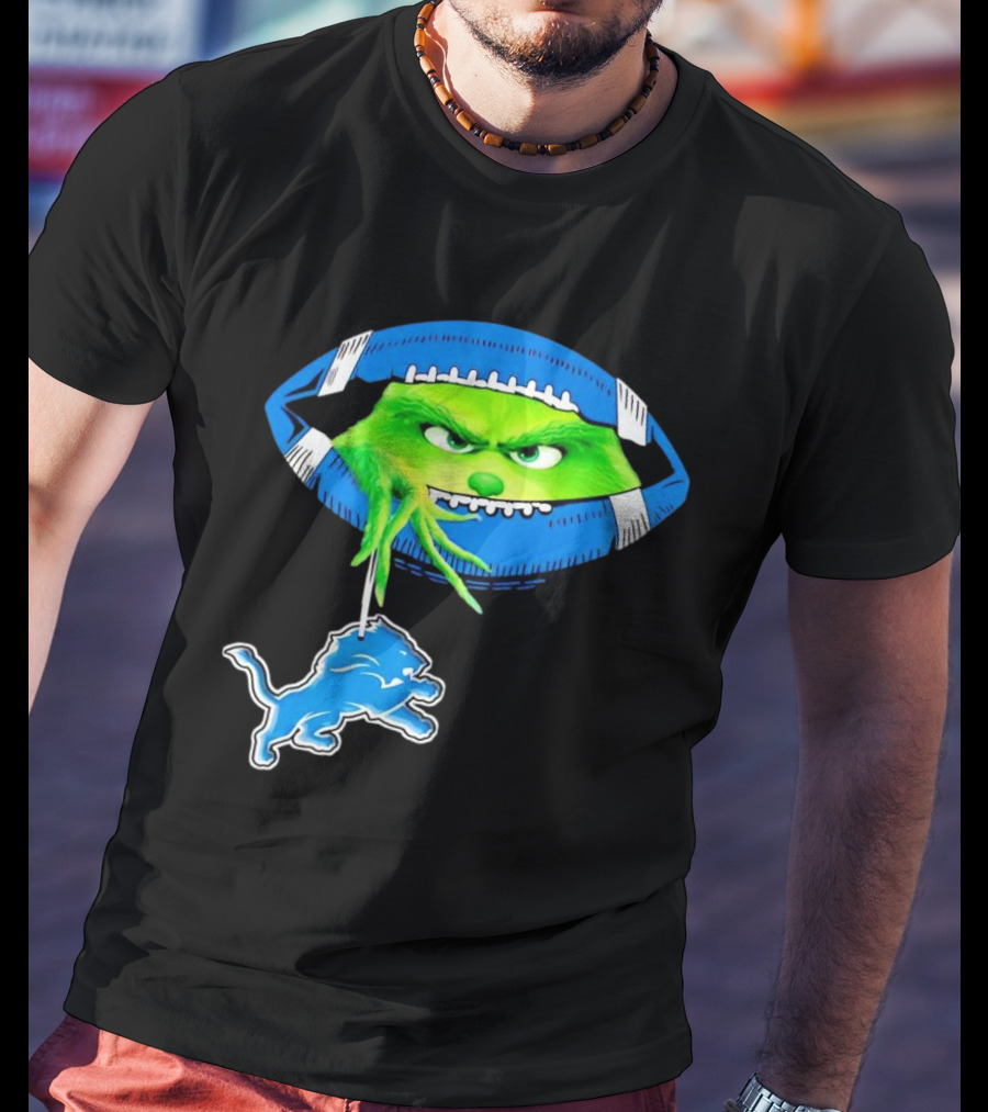 Grinch Sneak Peek Detroit Lions Christmas Football T-Shirt