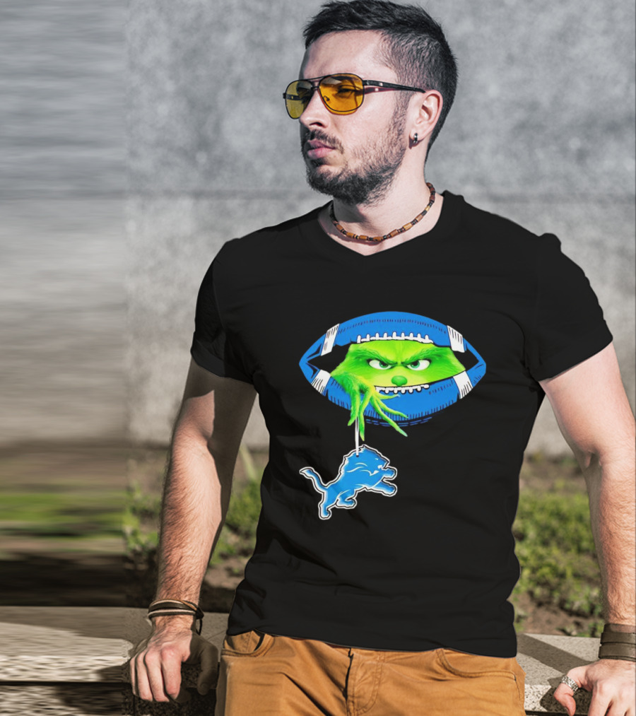 Grinch Sneak Peek Detroit Lions Christmas Football T-Shirt