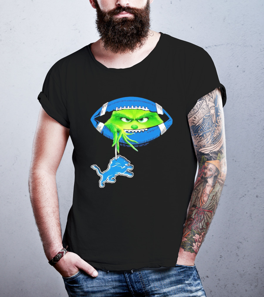Grinch Sneak Peek Detroit Lions Christmas Football T-Shirt