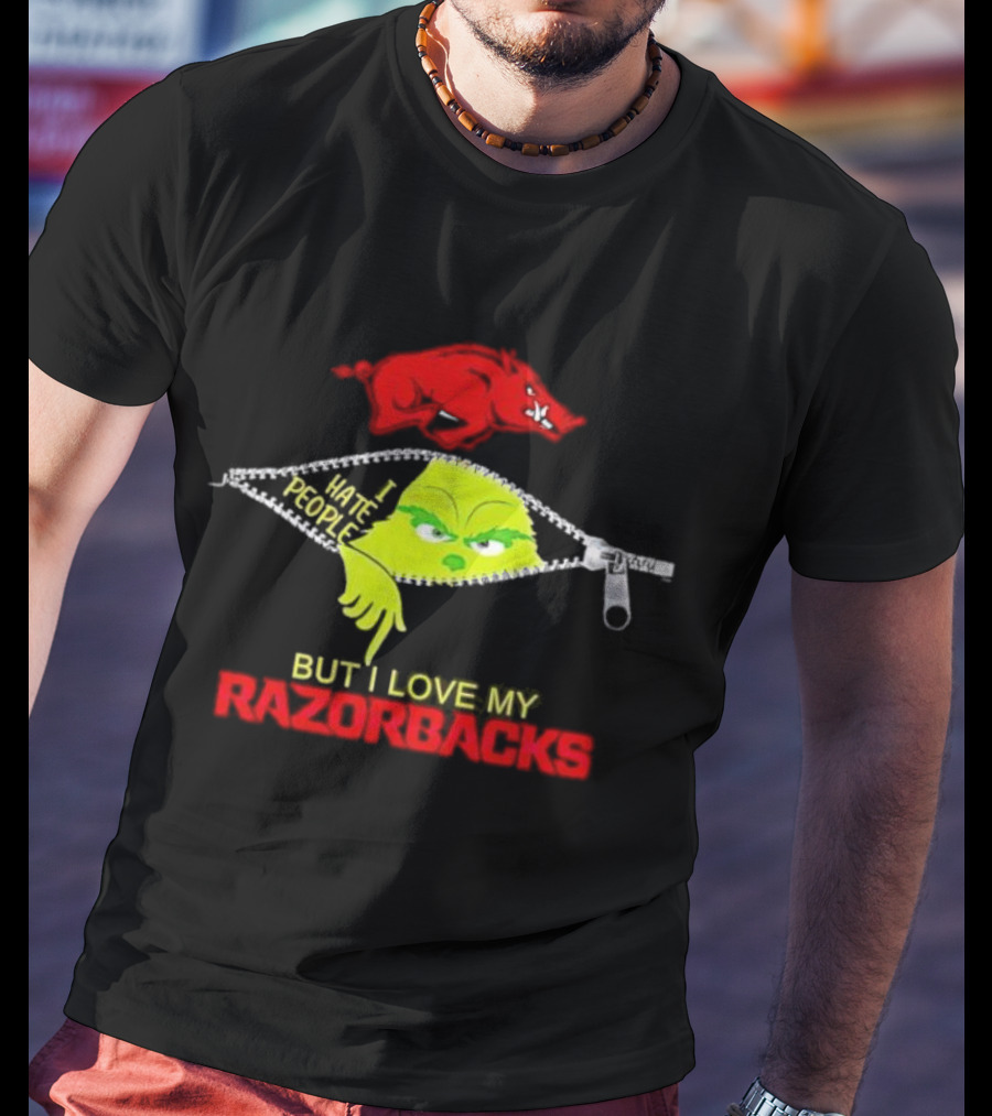Grinch Zipper I Hate People But I Love My Razorbacks Arkansas Razorbacks T-Shirt