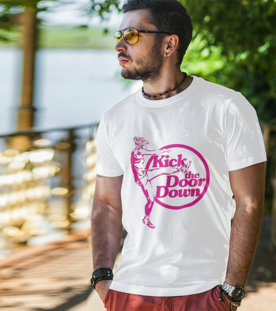 Kick The Door Down Pink Circle Footballer Kicker T-Shirt