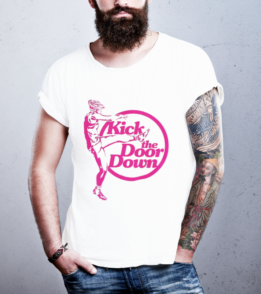 Kick The Door Down Pink Circle Footballer Kicker T-Shirt