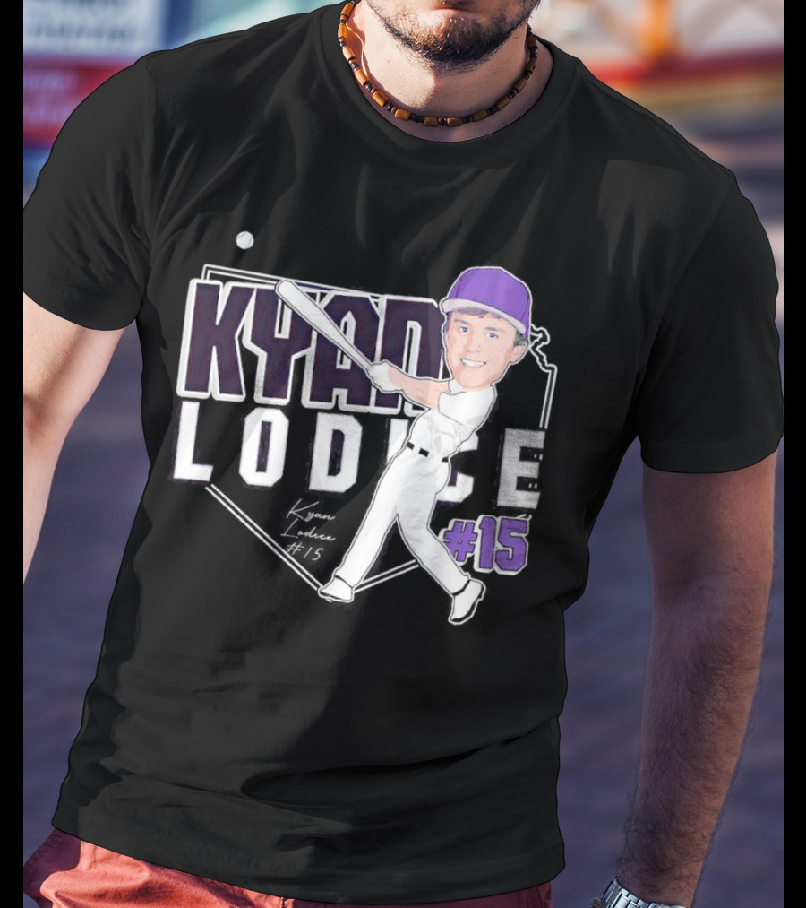 Kyan Lodice Caricature Signature Baseball #15 Purple Cap T-Shirt