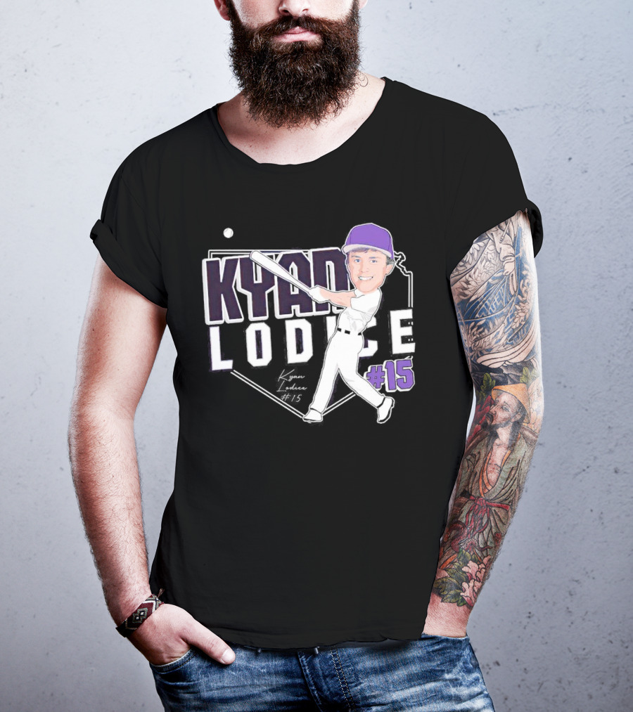 Kyan Lodice Caricature Signature Baseball #15 Purple Cap T-Shirt