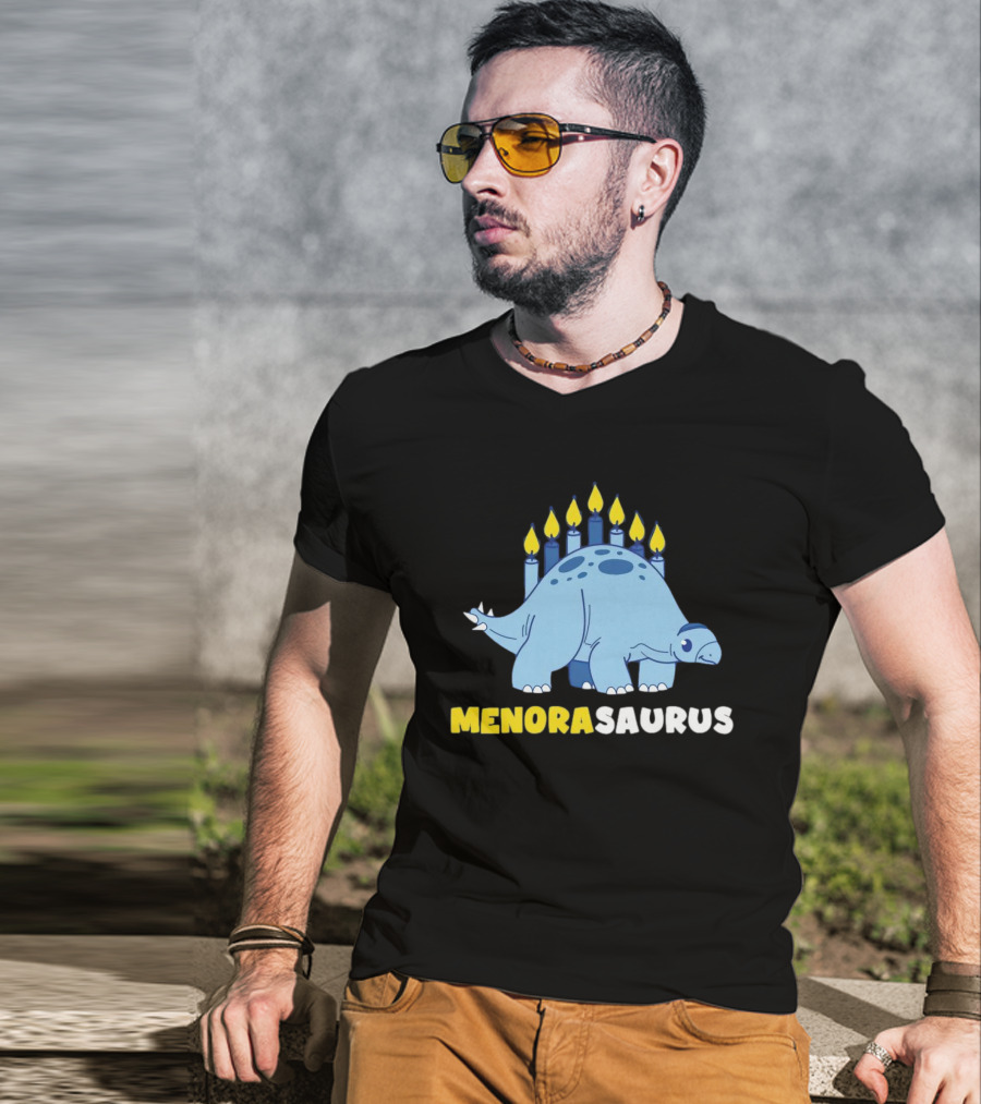 MENORASAURUS Hanukkah Dinosaur Candles T-Shirt