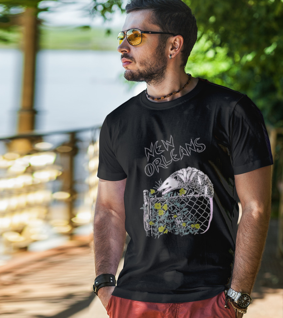 New Orleans Possum On Fence With Flowers T-Shirt