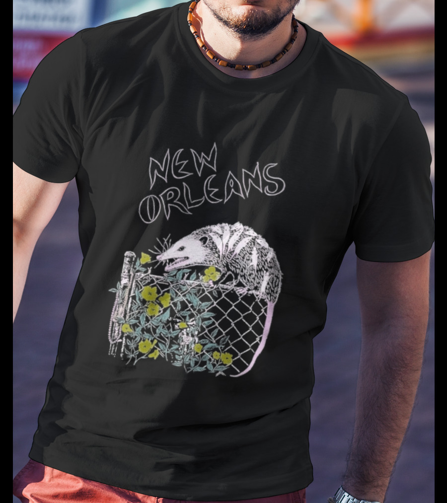 New Orleans Possum On Fence With Flowers T-Shirt