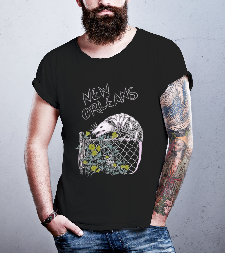 New Orleans Possum On Fence With Flowers T-Shirt