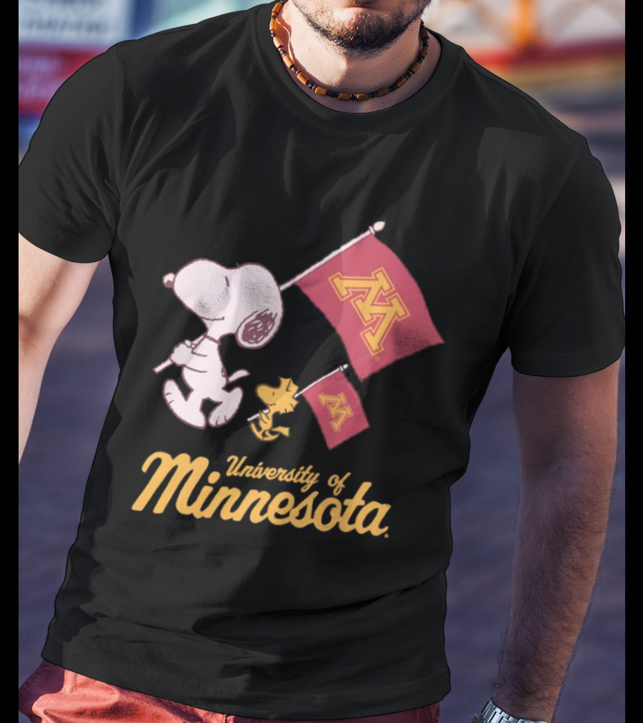 Snoopy And Woodstock University Of Minnesota Flags T-Shirt