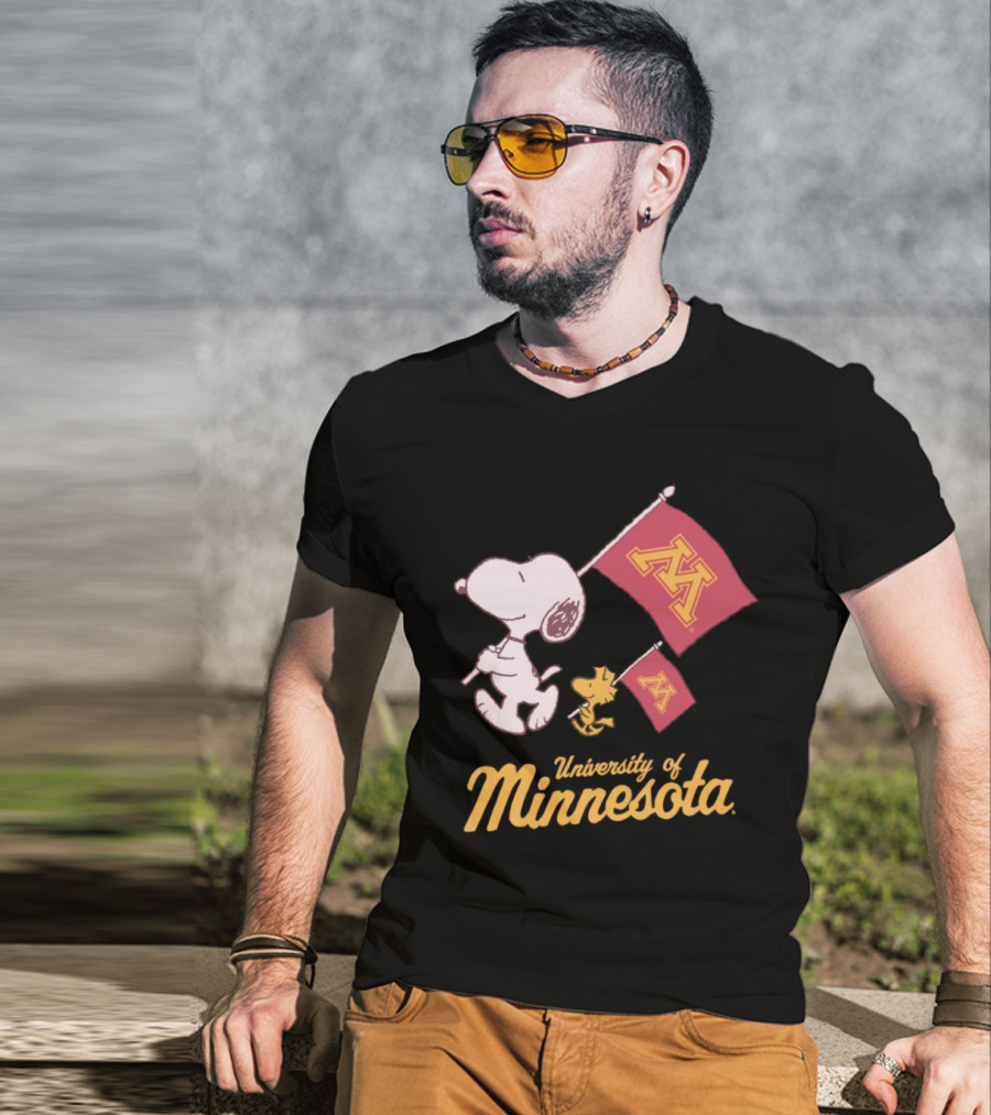 Snoopy And Woodstock University Of Minnesota Flags T-Shirt