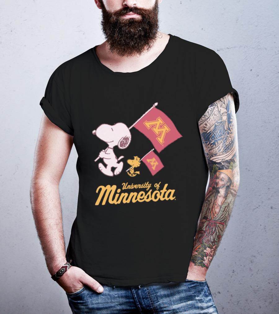 Snoopy And Woodstock University Of Minnesota Flags T-Shirt