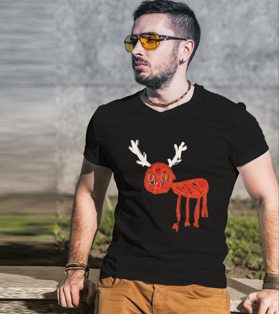 Reindeer Drawing Red Nose Cartoon T-Shirt