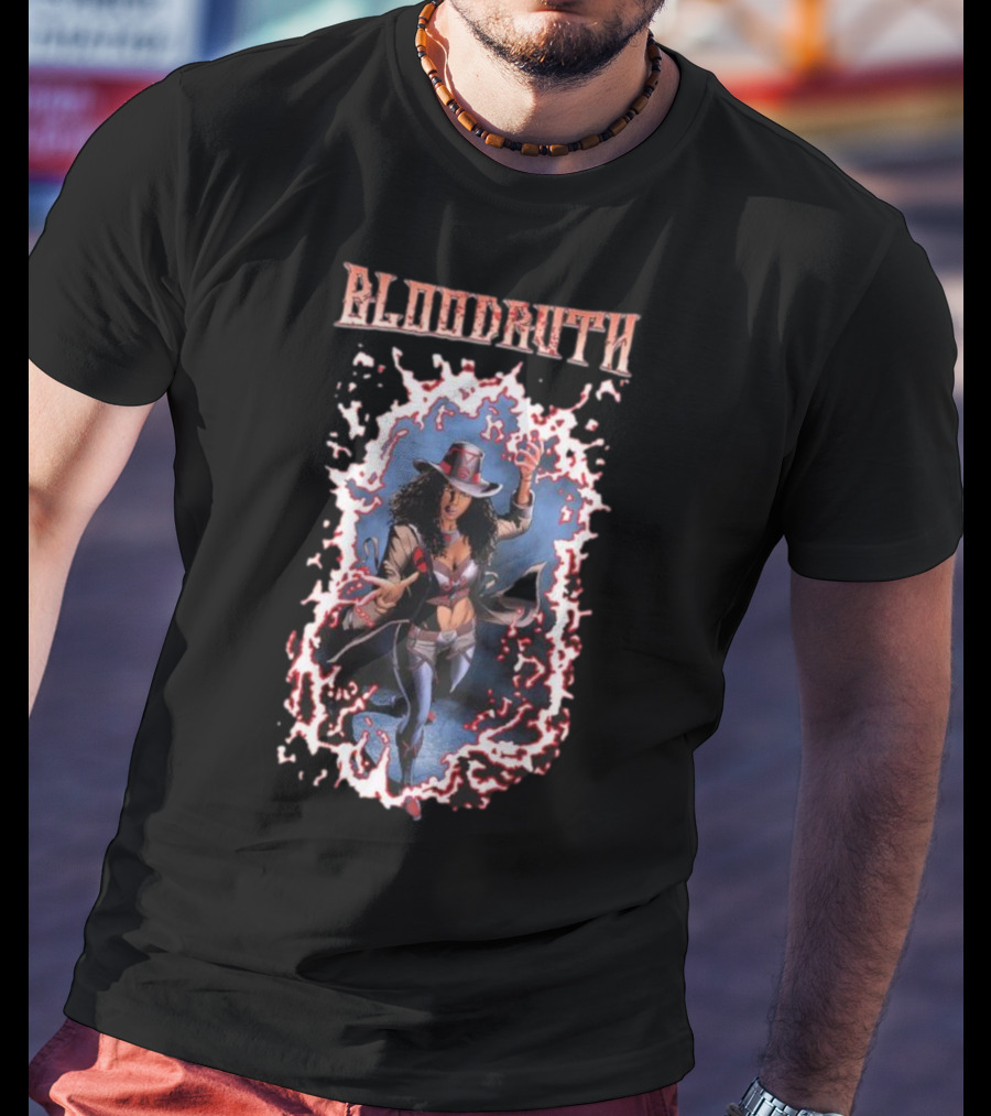 Rippaverse Comics Bloodruth Mysterious Heroine In Dynamic Fiery Aura T-Shirt