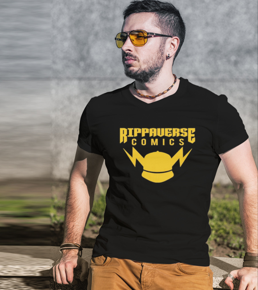 Rippaverse Comics Logo With Yellow Lightning And Cap T-Shirt