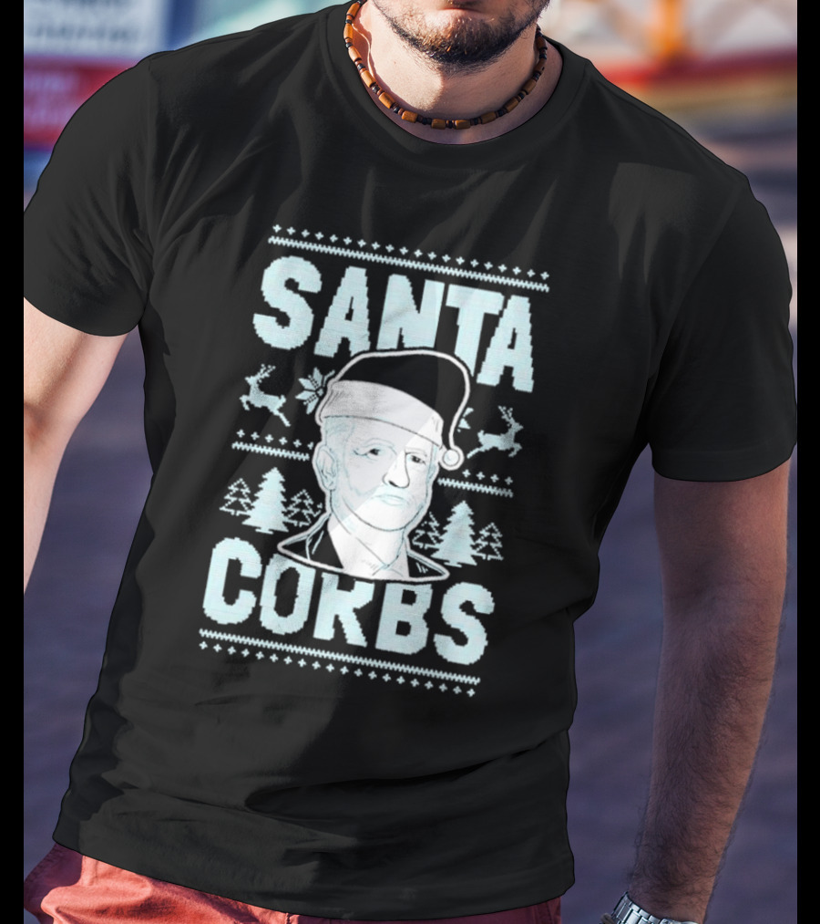 Santa Corbs Christmas Reindeer Trees And Santa Hat T-Shirt