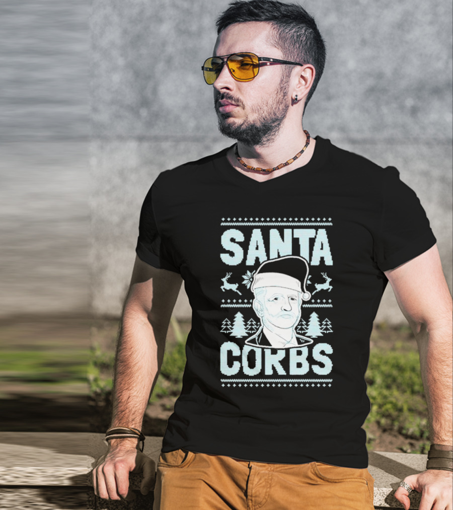 Santa Corbs Christmas Reindeer Trees And Santa Hat T-Shirt